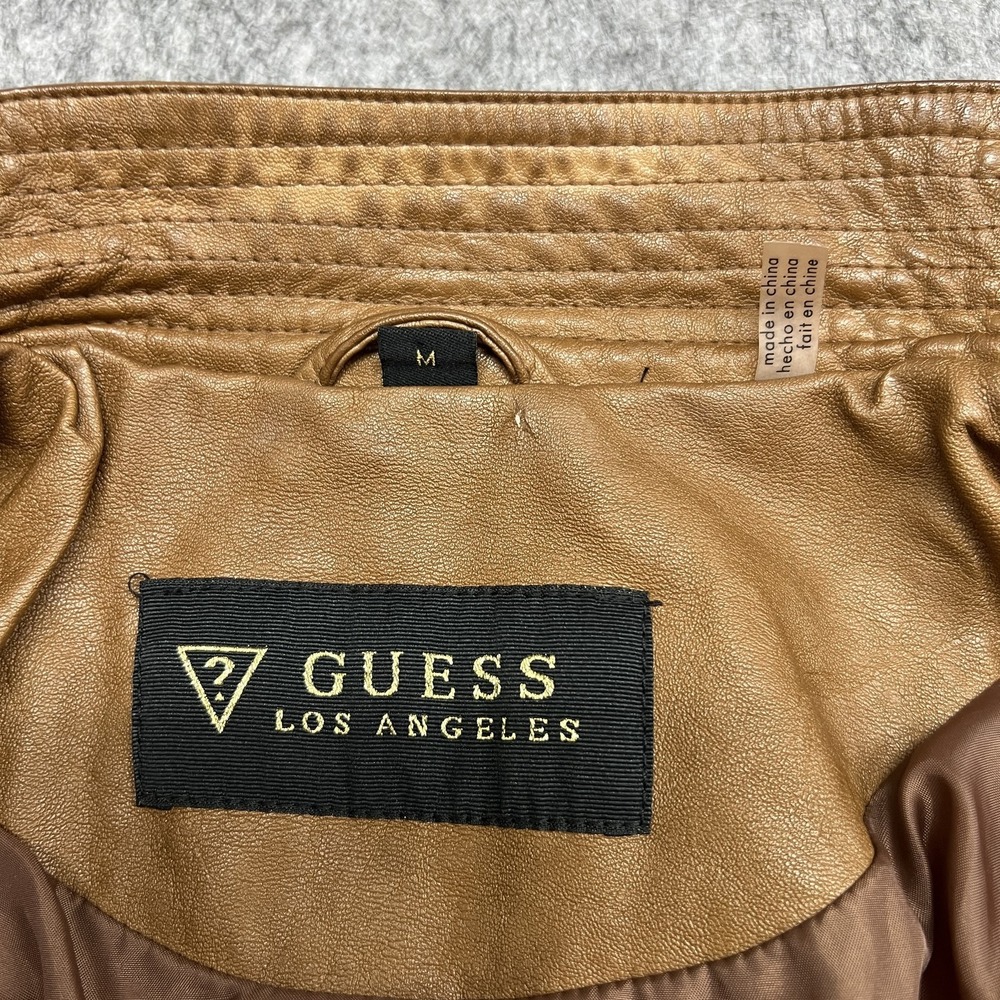 Guess Jacket Womens Medium Quilted Faux Leather Biker Moto Asymmetrical Zip - Picture 9 of 16